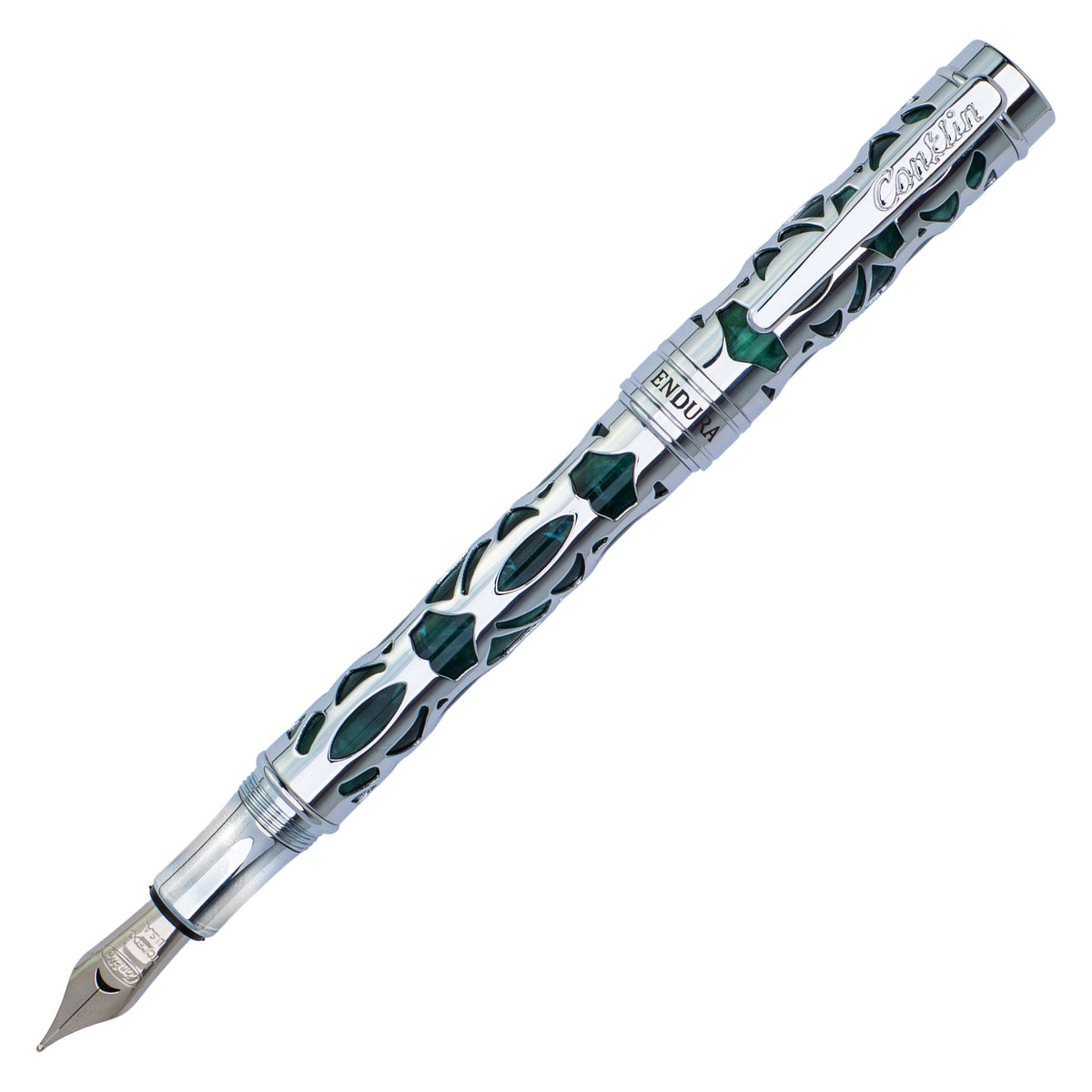 Conklin Endura Deco Crest Fountain Pen Green & Chrome