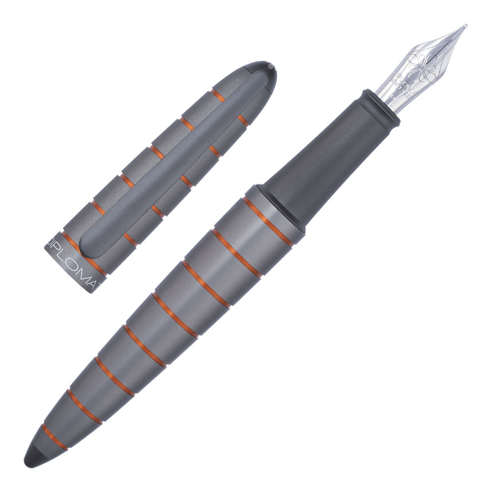 Diplomat Aero Elox Ring Gray & Orange Fountain Pen