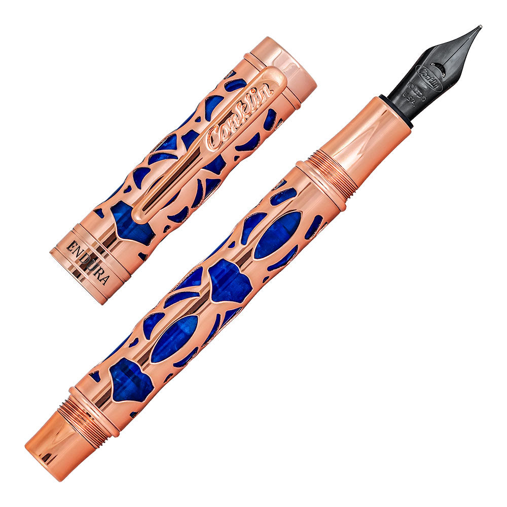 Conklin Endura Deco Crest Fountain Pen Blue & Rose Gold