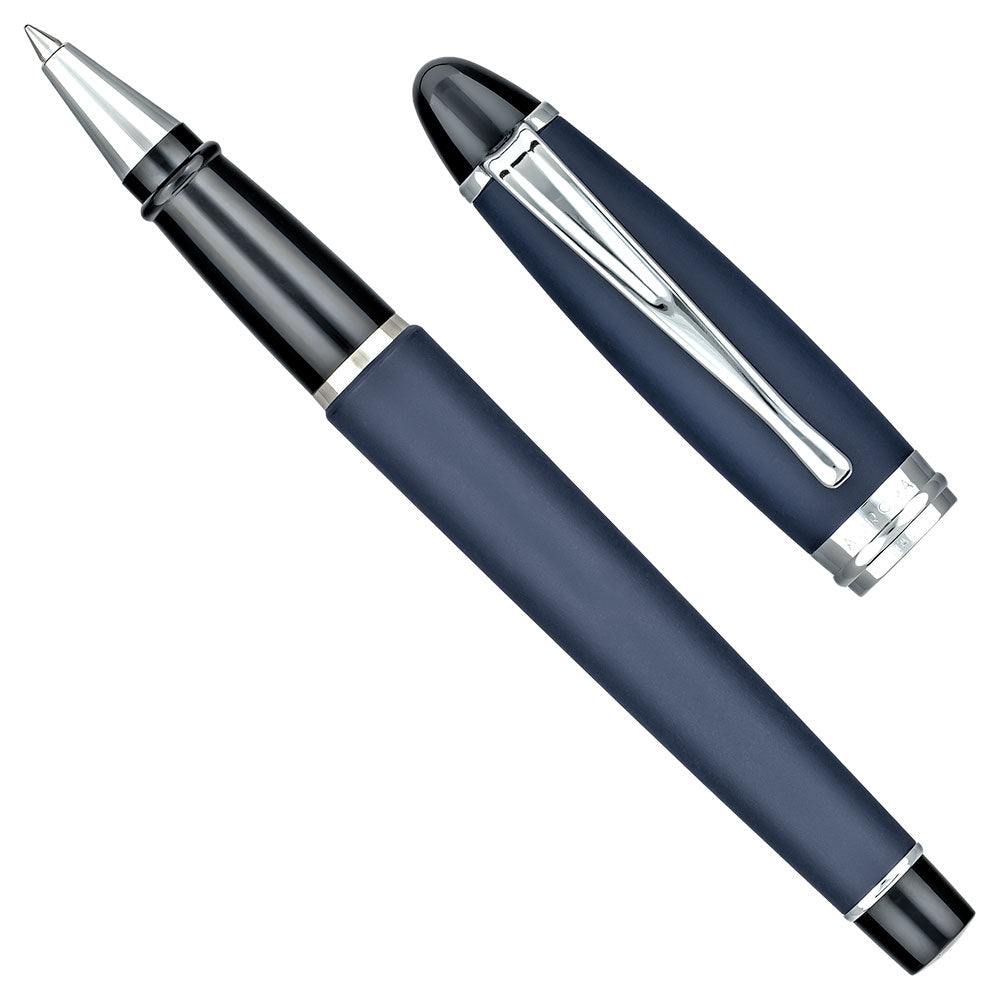 Aurora Ipsilon Satin Rollerball Blue Chrome Trim