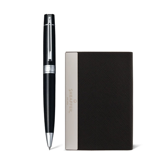Sheaffer Gift Set 300 Ballpoint Black Chrome Trim + Business Card Holder