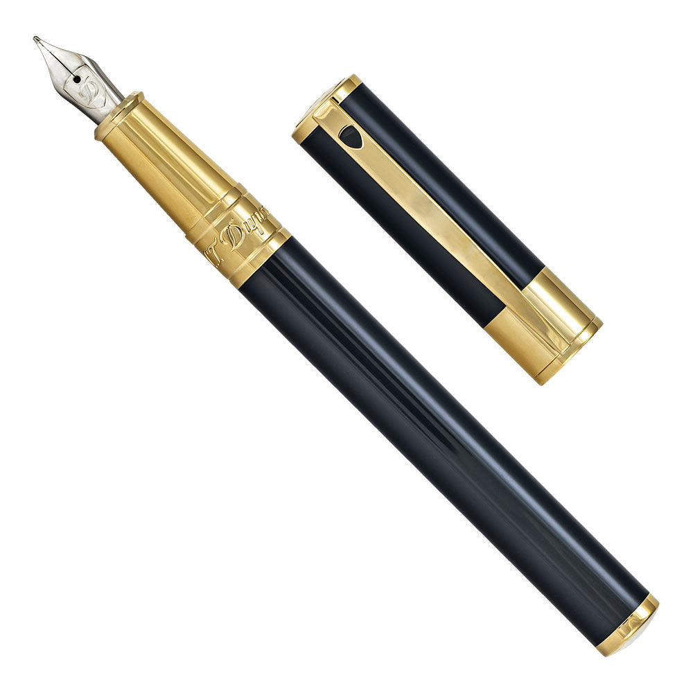 ST Dupont D-Initial Black with Gold Trim Fountain Pen Medium Nib