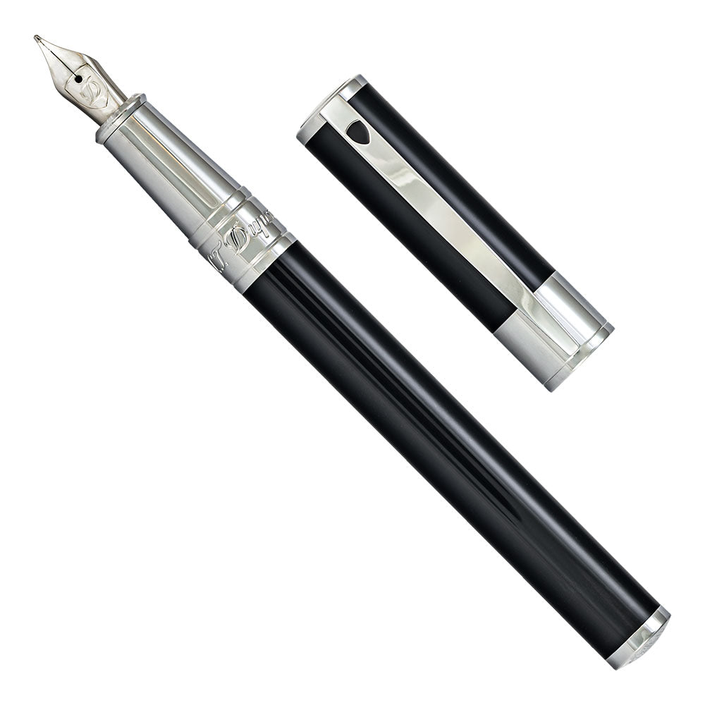 ST Dupont D-Initial Black with Chrome Trim Fountain Pen Medium Nib